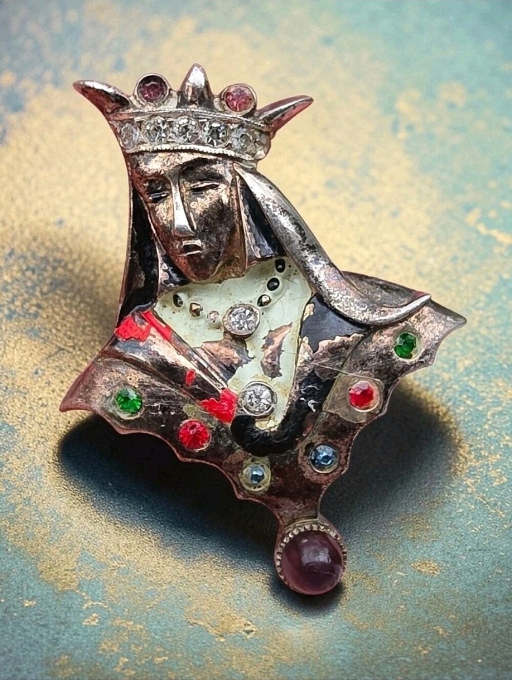 Vintage Sterling Silver 1940s Urie Mandle Playing Card Queen Brooch Book Piece